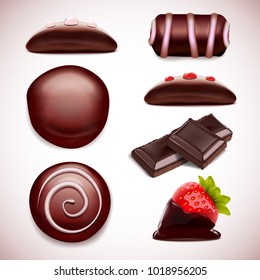 Chocolate candies realistic vector set