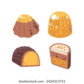 Chocolate Candies, Sweet Treats Made From Cocoa, Combined With Sugar, Milk, And Various Flavors, Vector Illustration