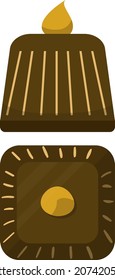 Chocolate candies. The sweets are square shaped. View from above. Side view. Flat vector illustration on white background.