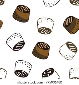 Chocolate candies.Seamless pattern. Design for textiles, napkins, tapestries, tablecloths, wrapping paper