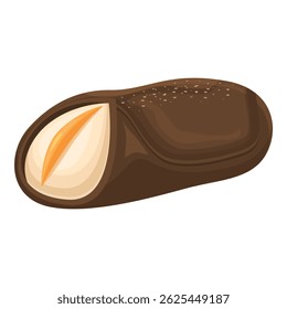 Chocolate candy bar with filling is lying on white background