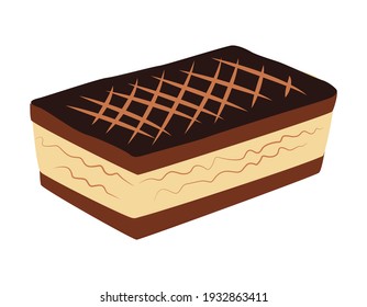 Chocolate candy bar with icing and cream filling. Vector illustration hand-drawn in color for shop, cafe, advertising.