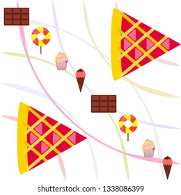 Chocolate, candy, cake, pie, ice cream, sweet, abstract vector illustration.