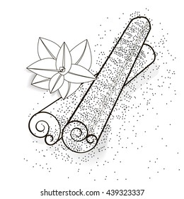 Chocolate candy, cinnamon  sticks and mint to chocolate desserts, decoration. Vector illustration isolated on white background.
