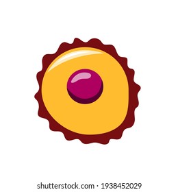 Chocolate candy in a circle with a berry in the center. Isolated element on white background. Vector illustration. Sweets for kids