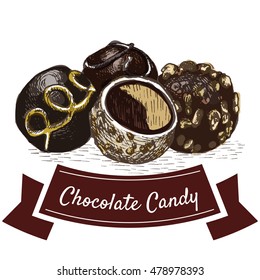 Chocolate candy colorful illustration. Vector illustration of chocolate candy.