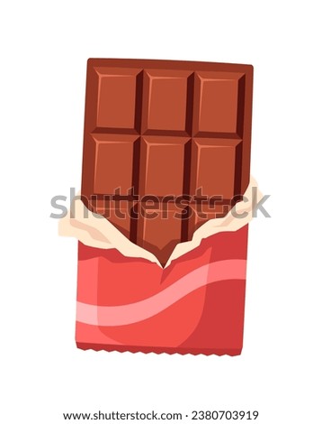 Chocolate candy concept. Sweet and pastry product, dessert and delicacy. Bar at red package. Poster, cover or banner. Cartoon flat vector illustration isolated on white background