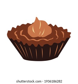 Chocolate candy in a cup with whole hazelnuts.  For the holidays, Valentine's Day, lunch or coffee break.  Vector illustration in color.