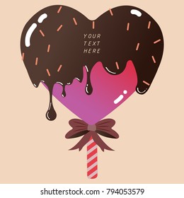 chocolate candy heart shape with sweet candy stick for text greeting card,background,presentation,vector illustration ,valentine's day
