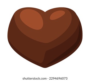 Chocolate candy of heart shape. Tasty sweet dessert cartoon vector illustration