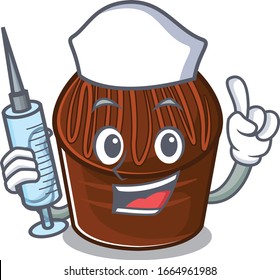 A chocolate candy hospitable Nurse character with a syringe