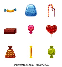 Chocolate candy icons set. Cartoon set of 9 chocolate candy vector icons for web isolated on white background