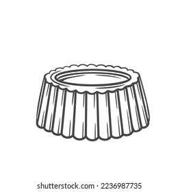 Ilustración vectorial de la línea de caramelo de chocolate. Bonbono relleno con forma redondeada con eslabón de la mano relleno de caramelo, trozo de dulce delicioso con leche o chocolate oscuro, regalo gourmet de lujo