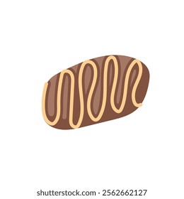 Chocolate candy in mocha mousse color with a zigzag caramel pattern in flat style. Ideal for theme like dessert, festive treat, Valentines Day and culinary art.