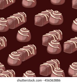 Chocolate candy on a brown background. Seamless pattern. Vector illustration.