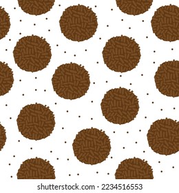 Chocolate candy pastry seamless pattern. Brigadeiro. Background for product decoration, wrapping paper, packaging. Brazilian food vector illustration