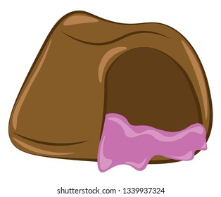 A chocolate candy with a purple liquid inside vector color drawing or illustration
