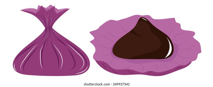 chocolate candy in purple wrappers, vector illustration