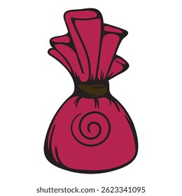 Schokoladenbonbons auf rotem Etikett. Süßigkeiten. Einfache Vektorgrafik für Aufkleber, Icon, Druck. Gestaltungselement einzeln auf weißem Hintergrund