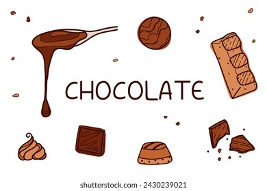  Juego de caramelos de chocolate. Estilo Doodle.