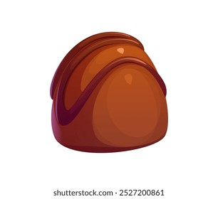 Caramelo de chocolate con una textura brillante y suave. Pastel praliné de Vector de dibujos animados aislado, dulce decadente, postre indulgente o confitería con un rico color marrón y elegante forma de semiesfera