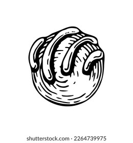 Chocolate candy sketch. Confectionery sweets food. Delicious dessert. Candy with filling. Yummy. Cocoa bean product. Hand drawn vector doodle illustration.
