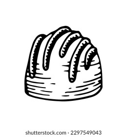 Chocolate candy sketch. Confectionery sweets food. Delicious dessert. Candy with filling. Yummy. Cocoa bean product. Hand drawn vector doodle illustration.