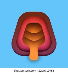 Chocolate candy slice with filling isolated on color background. Creative 3d concept in cartoon craft paper cut style. Bright minimal food design. Modern geometric vector illustration.