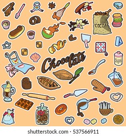 Chocolate and Candy Stickers Set. Hand Drawn Cute  Valentine`s Day illustration.