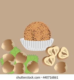 Chocolate candy. Truffle. Vector illustration of chocolate desserts.