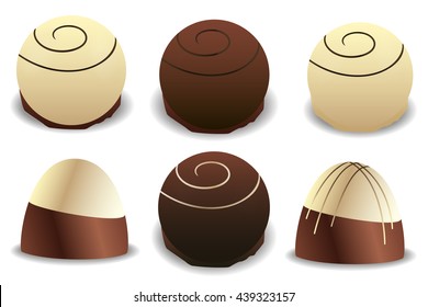 Chocolate candy, variation of chocolate desserts. Vector illustration isolated on white background.