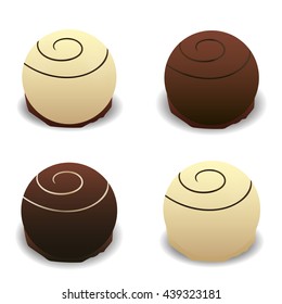Chocolate candy, variation of chocolate desserts. Vector illustration isolated on white background.