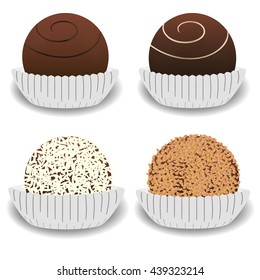 Chocolate candy, variation of chocolate desserts. Vector illustration isolated on white background.