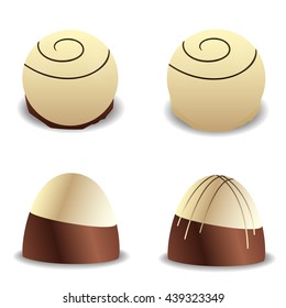Chocolate candy, variation of chocolate desserts. Vector illustration isolated on white background.