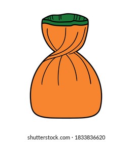 Chocolate candy in a wrapper. Vector element in doodle style. Isolated on a white background.