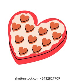 Chocolate candys in heart shape box.