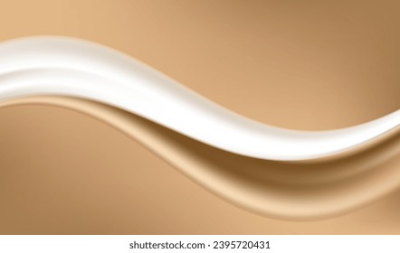 Chocolate caramel cream with milk fluid splash texture. Cocoa or coffee sweet delicious background. Gold and brown waves vector design.	
