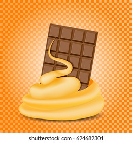 Chocolate and caramel mixed stream, orange background. Vector illustration.