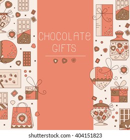 Chocolate card with flat icons. Can use for greeting cards,  certificates, flyers