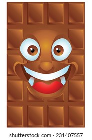 Chocolate cartoon character laughing isolated