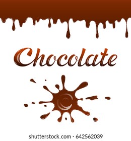 Chocolate cartoon drops and blots. Vector illustration with  lettering .