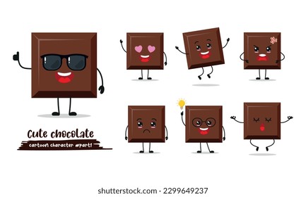 chocolate cartoon with many face expressions. sweet food different activity vector illustration flat design.