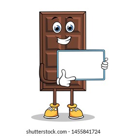 Chocolate Cartoon Mascot Character With Holding a Blank Sign.