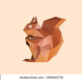 Chocolate Cartoon Squirrel on Isolated Background. Brown Shiny Low Poly Vector 3D Rendering
