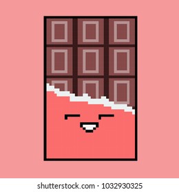 Chocolate in cartoon style.Vector illustration chocolate in pixel art