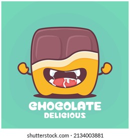 chocolate cartoon. sweet food vector illustration. with a funny expression