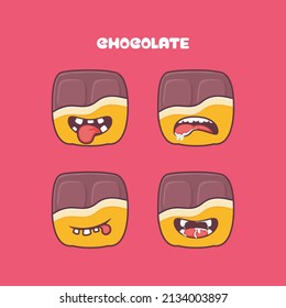 chocolate cartoon. sweet food vector illustration. with different mouth expressions. cute cartoon