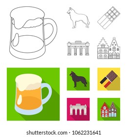 Chocolate, cathedral and other symbols of the country.Belgium set collection icons in outline,flat style vector symbol stock illustration web.