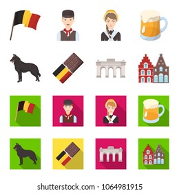 Chocolate, cathedral and other symbols of the country.Belgium set collection icons in cartoon,flat style vector symbol stock illustration web.