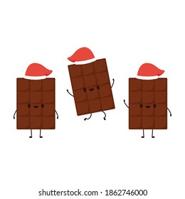 Chocolate character design. Chocolate vector. Santa hat.